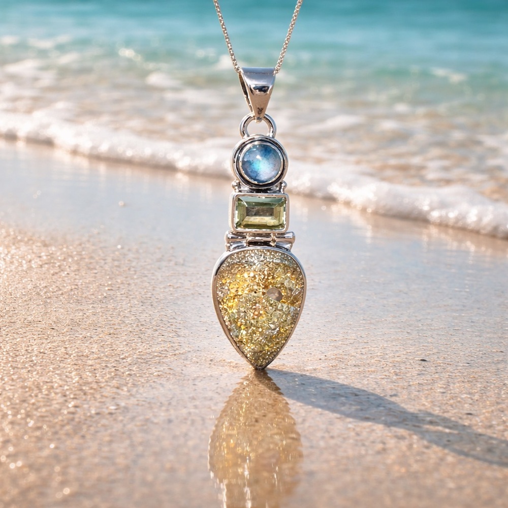 Labradorite & Gold Druzy Pendant Necklace - Picture 4 of 11